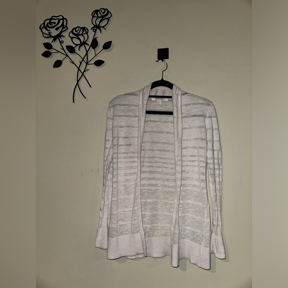 Ellen Tracy Striped Textured Semi Sheer White Open Cardigan Size XS - Picture 1 of 8